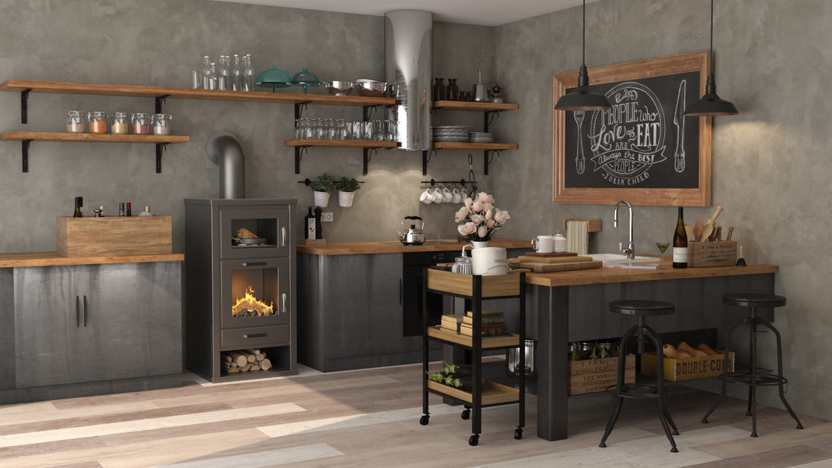 Built-in fireplace system integrated into a contemporary interior.